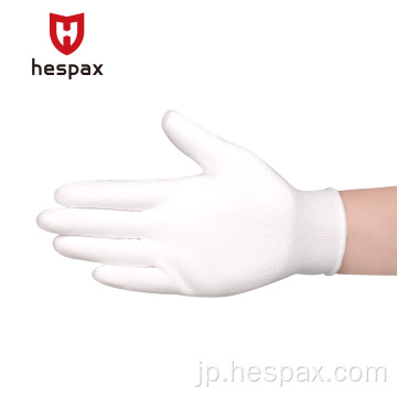 Hespax White Pu PalmコーティングESDハンドグローブ